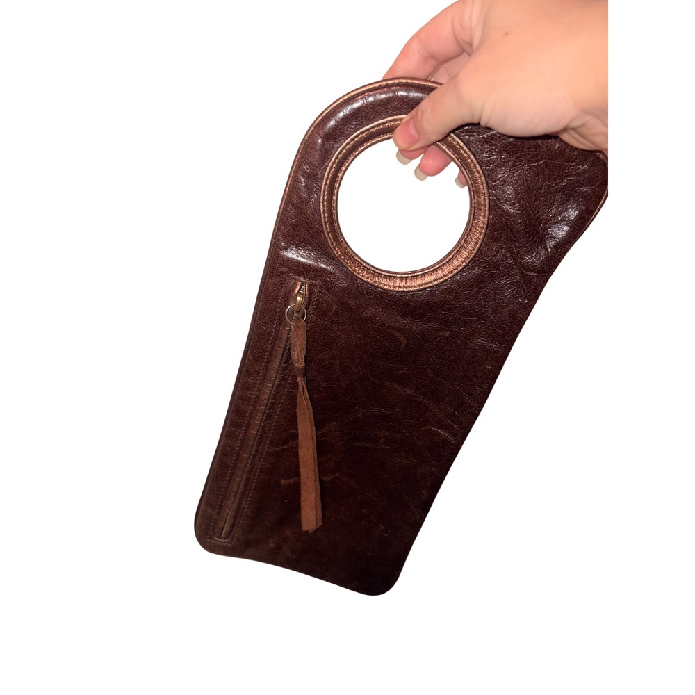 Arza Leather Handbag Unique Handle Brown Zipper Pocket‎